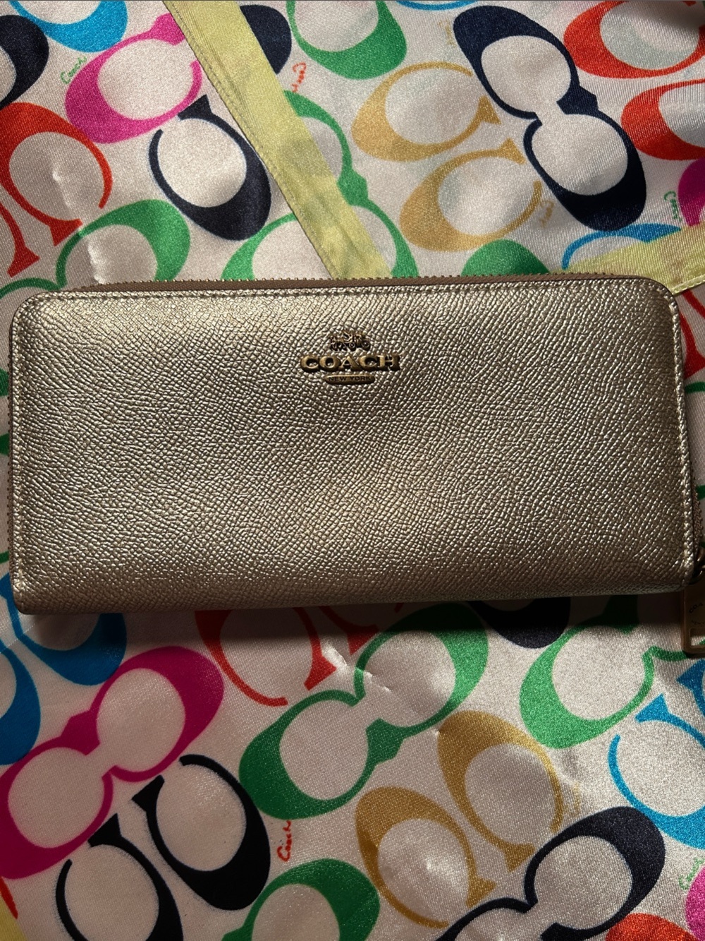 Coach 2021 Metallic Gold Zip-Around Long Wallet
